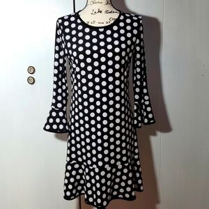 Michael Kors- Womens Black & White Polka Dot Midi Dress Ruffle hem Sz.Medium